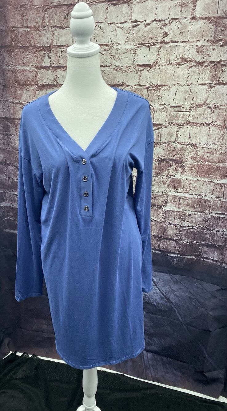Roudelain Long sleeve Nightgown Women's Sleepwear Top Gray Blue Medium